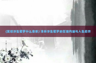 (笑叹浮生若梦什么意思) 浅析浮生若梦的哲理内涵与人生启示