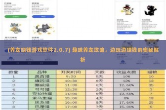 (养龙赚钱游戏软件2.0.7) 趣味养龙攻略，边玩边赚钱的奥秘解析